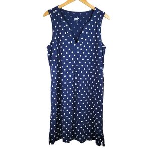 Lands End Polka Dot V Neck Dress Jersey Pockets Sz L Nautical Resortwear EUC